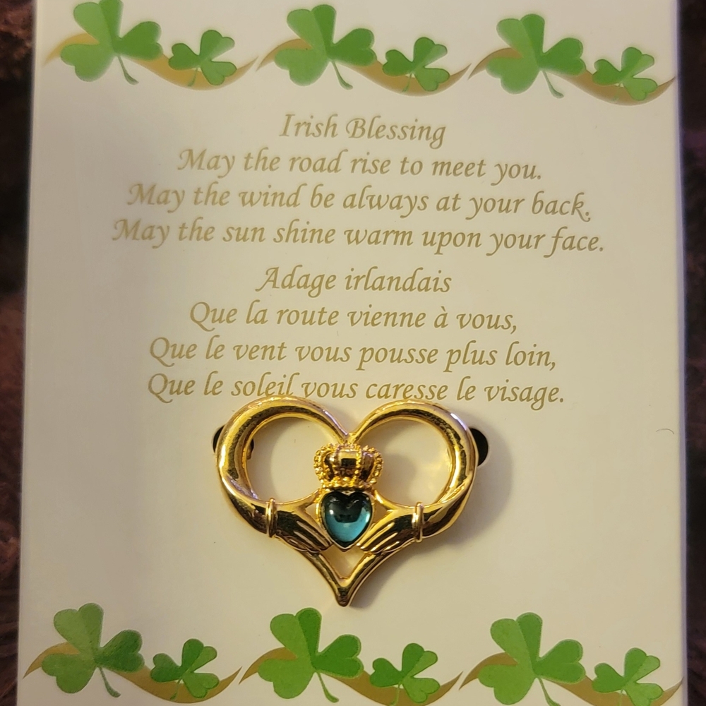 Avon Heart Shamrock Claddagh Brooch Pin
